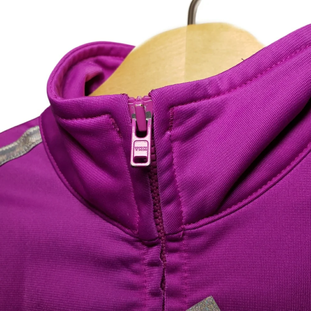 Adidas Size 5 Girls Purple and Black Silver Glitter Logo Track Jacket